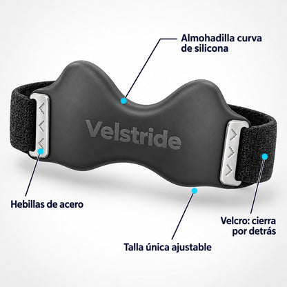 Velstride: almohadilla curva de silicona, hebillas de acero y velcro por detrás